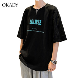 OKADY เสื้อยืดคอกลมแขนสั้น เสื้อยืดผู้ชาย ทรงหลวม คุณภาพสูง(สีดำ, สีขาว, สีกากี) รุ่น 0025