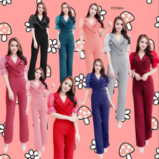 TwinsShopVip💗พร้อมส่ง TW17316 Jumpsuit จั้มสูทขายาว แต่งริบบิ้นหยัก + เข็มขัด