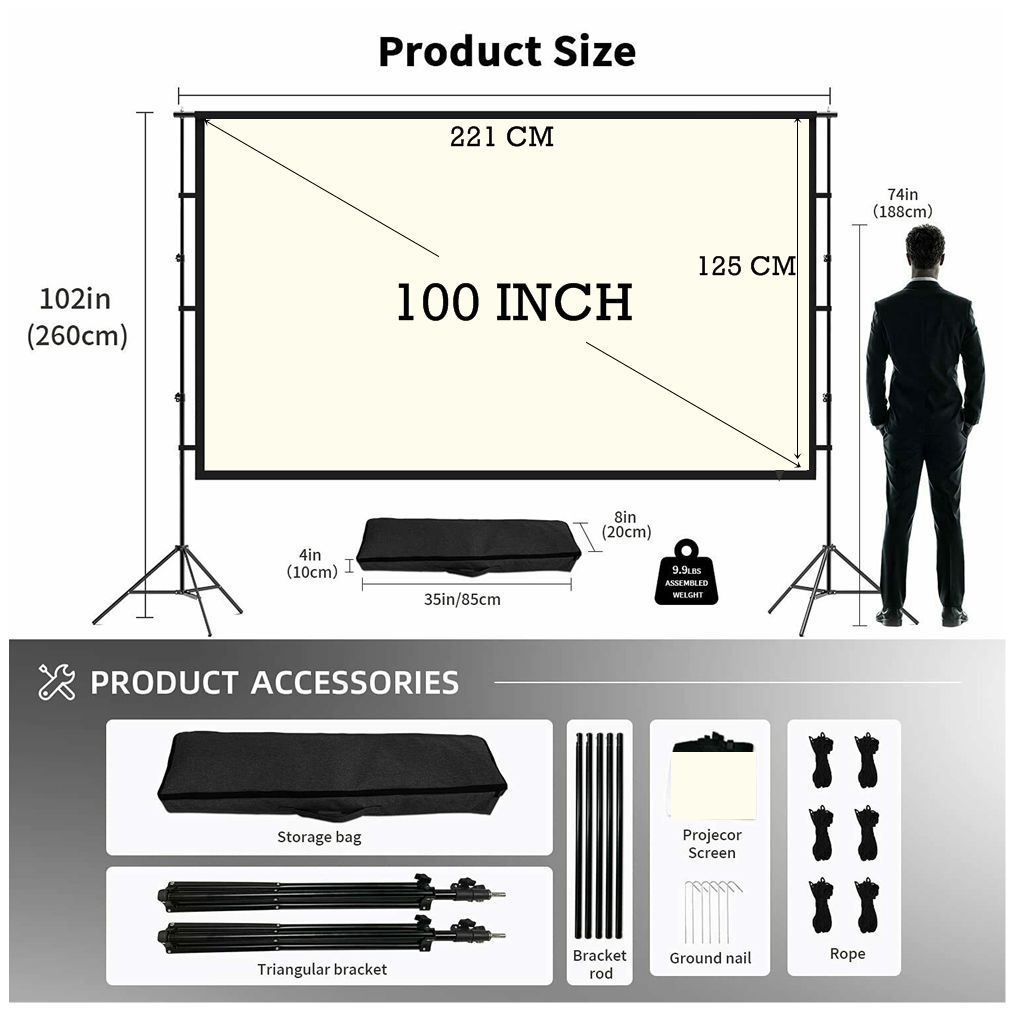 จอโปรเจคเตอร์ความสว่างสูง เเบบ 100,120 นิ้ว ใหม่ Full-Angle Anti-Light Curtain ผ้าใบส่งแบบพับ+ขาตั้ง(มุมมมอง 1ุ60 องศา) ราคา ถูกที่สุด ดีลบีเคเค แกลเลอรีภาพที่ 2