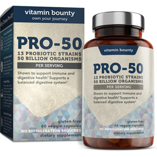 Vitamin Bounty Pro-50 Probiotics - 13 Probiotic Strains, Gut Health, Digestive Health, Probiotic for Women and Men, Dela