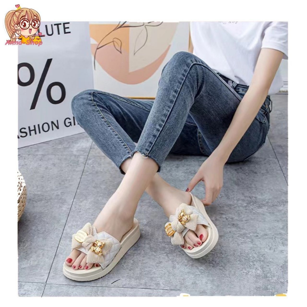 มาใหม่ ❗ รองเท้าแตะสวมแฟชั่น 🍭รองเท้าโบว์น้องหมี พื้นนิ่ม งานน่ารักพร้อมส่ง 🚚 T174 - รูปที่ 3