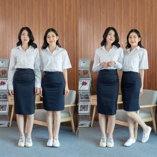กระโปรงพิธีการ สีกรมท่า ยาว22-24-26 ผ่าหลังทับ ทรงเอผ้าเสริท สีกรมท่า (ไม่ยืด) กระโปรงรับปริญญา ราคาสุดคุ้ม