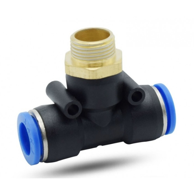 SPB สามทางเสียบสายลม เกลียวนอก ข้อต่อสายลม Fitting 8mm. เกลียว 1หุน(1/8), 2หุน(1/4)