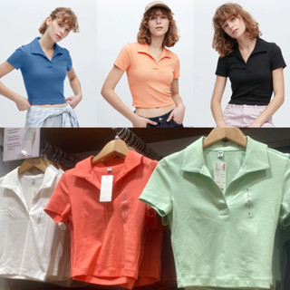 UNIQLO แท้ 💯 women เสื้อโปโล แขนสั้น ทรงครอป ปกสกิปเปอร์