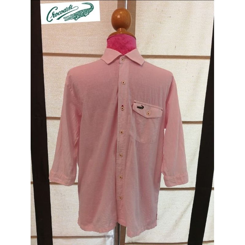 Crocodile Brand_2nd hand เสื้อเชิ้ตแขน 3 ส่วนผลิตจากผ้าฝ้าย​90% ลินิน10%/Size M/ Made in China 🇨🇳 แท