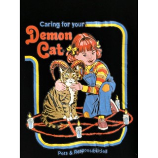 Retro Demon Cat เสื้อยืด สีดำ สกรีนด้านหน้า Size F รอบอก 44 นิ้วค่ะ