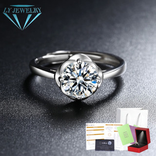 LY JEWELRY แหวนผู้หญิงเงินแท้ S925 ฝังเพชรโมอีส 1 กะรัต D color VVS1 : D2003