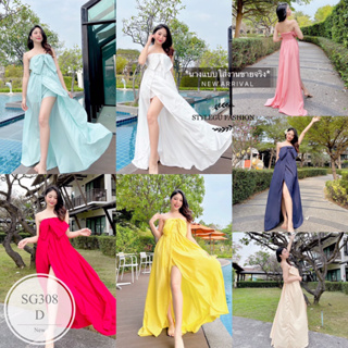 SS308 Maxi Dress เดรสยาวพริ้วสวย อกแต่งโบว์น่ารักมาก เอวด้านหลังเป็นยางยืด