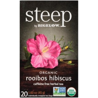 Bigelow Tea Steep Organic Herbal Tea Caffeine Free Rooibos Hibiscus 20 Tea Bags