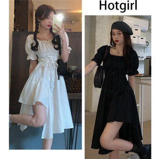 Hotgirl  พร้อมส่งจากกทม ✨เดรสผู้หญิงเดรส🌻ชุดเดรสสีขาวไม่สม่ำเสมอ กระโปรงรัดเอว ทำให้ดูผอมเพรียว ออกแบบมาก