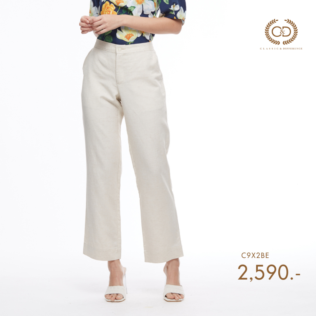 C&D กางเกงขาวยาว กาง﻿เ﻿กงผู้หญิง Linen Pants ทรง Basic Pants ขายาว ทรงกระบอก ( C9X2BE )
