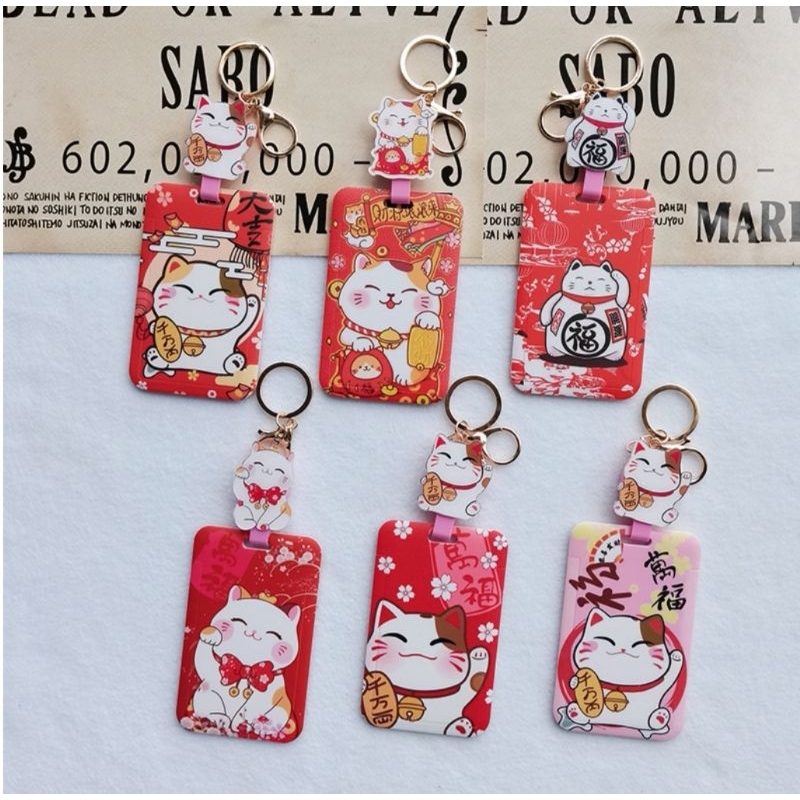 (สินค้า​พร้อม​ส่ง)​ ที่ใส่บัตรลายการ์ตูน​แมวสไลด์​พร้อมพวงกุญแจ​