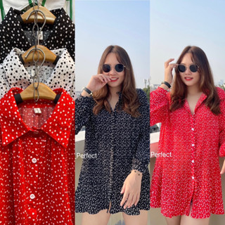 mini heart dress ❤️🖤 มินิเดรสลายหัวใจ เสื้อเชิ้ต คอปก ใส่คลุมได้ สาวตัวเล็ก สาวอวบใส่สวย