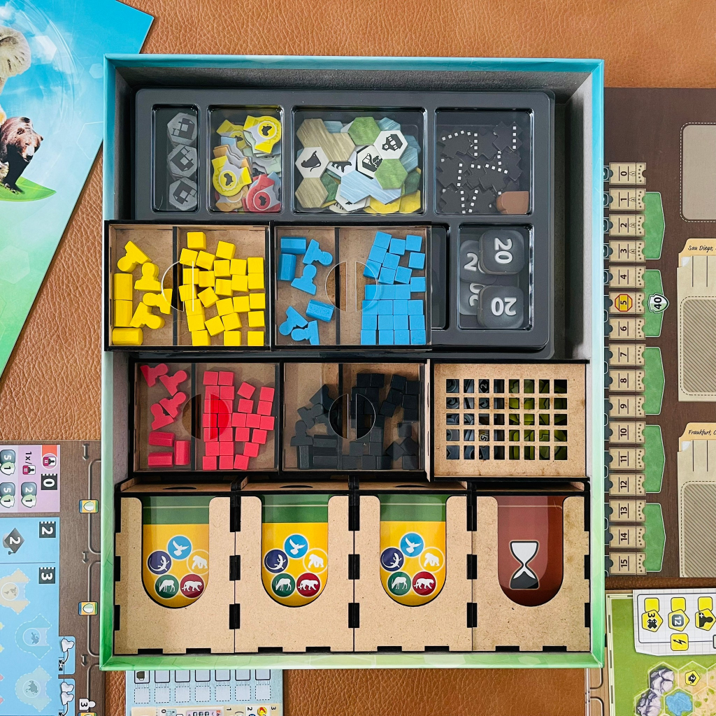 [Laser-Cut] Ark Nova Board Game (EN/TH): Wooden Organizer - กล่องจัดเก็บอุปกรณ์สำหรับเกมนาวาสรรพสัตว์ (Sleeved cards)