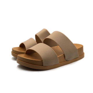 Gpatt : Two Tone Double Bar Sandals รองเท้าแตะลําลองแถบคาดคู่ พื้นเบจ นุ่มสบาย ระบายอากาศได้ดี แฟชั่นสไตล์มินิมอล รองเท้