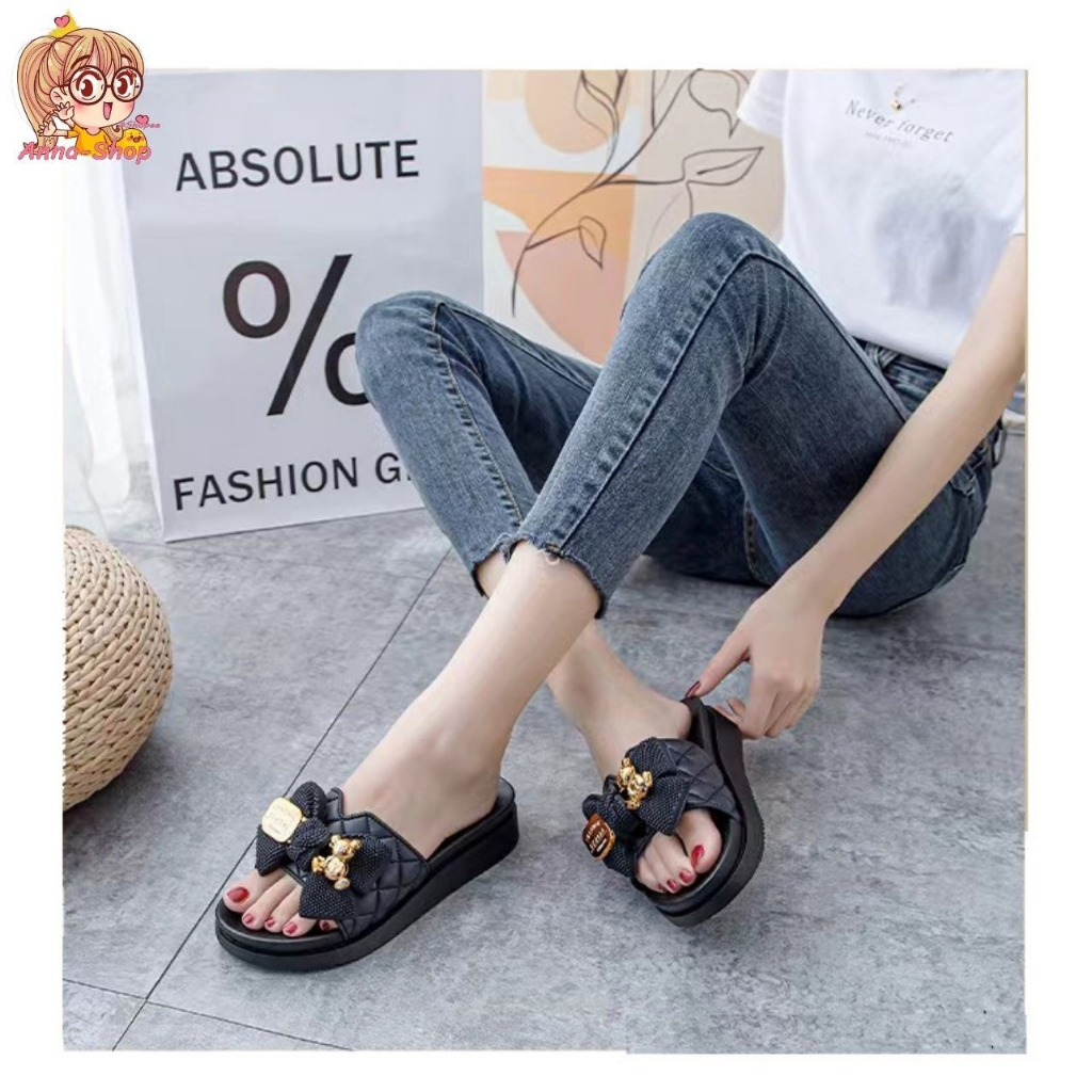 มาใหม่ ❗ รองเท้าแตะสวมแฟชั่น 🍭รองเท้าโบว์น้องหมี พื้นนิ่ม งานน่ารักพร้อมส่ง 🚚 T174 - รูปที่ 4