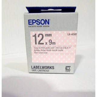 EPSON เทปเครื่องพิมพ์ฉลาก LabelWorks LK-4EAY ▪12 MM อักษรเทาบนพื้นชมพูลายจุด(9m)  office Link