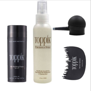 ชุด4ชิ้นToppik Hair Building Fiberผงไฟเบอร์ปิดผมบาง27.5g.+สเปรย์+หัวพ่น+หวี