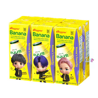 นมกล้วยเกาหลี 🇰🇷 binggrae banana flavor milk 200g. แพ็ค 6 UHT บิงเกร Binggrae Banana milk 빙그레 바나나맛 우유 음료 นมกล้วย bts