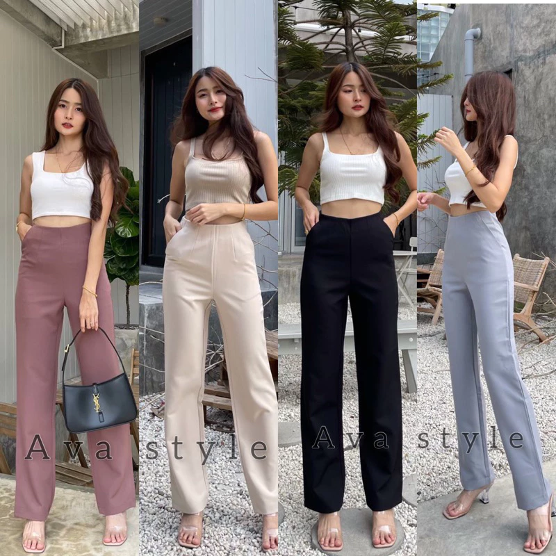 มีครบสี ครบไซส์🔥รุ่นขายดี🔥🔥กางเกงกระบอกเล็กเอวสูง รุ่นชิปหลัง (มีกระเป๋าข้าง) เรียบหรูดูแพงมาก✨🔥