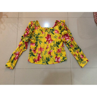 เสื้อแขนยาว สีเหลือง ย้อนยุคกระดุมผ่าหน้า Size M