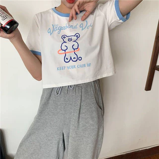 SHOP_MKL🌿เสื้อยืดแขนสั้นพิมพ์ลายหมีน่ารัก ทรงหลวมสไตล์เกาหลี🐨 #9350