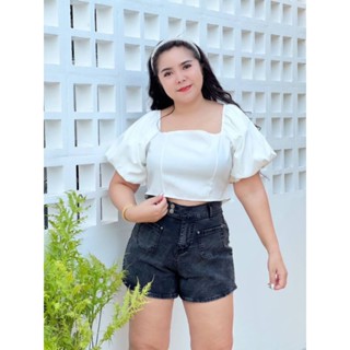 #เสื้อสาวอวบ#เสื้อคอเหลือม#เสื้อครอป#แขนบอลลูน