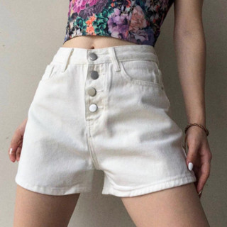 กางเกงยีนส์ขาสั้นกระดุมหน้า HIGH-WAIST BUTTONS DENIM SHORTS