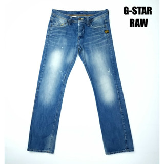 ยีนส์ G-Star Raw เอว 34 สีฟอก แต่งสะกิดขาด ขากระบอกเล็ก