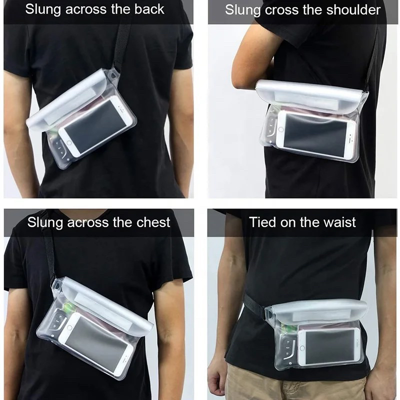 พร้อมส่งในไทย ซองกันน้ำเเบบคาด weterproof bag เเบบหนา ซองโทรศัพท์ ซองมือถือ กันน้ำ4ชั้น ปรับสายคาดได้ ถ่ายรูปทัชสกรีนได้