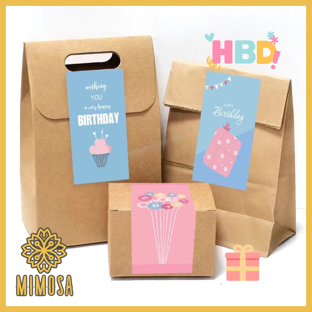 MIMOSA สติ๊กเกอร์ติดของขวัญ happy birthday อวยพรวันเกิด HBD ติดขนม ถุงคุ๊กกี้ สําหรับตกแต่งกล่องของข