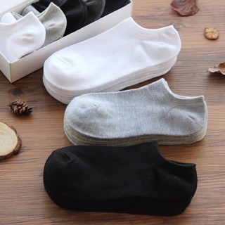 [พร้อมส่งจากไทย]🧦🧦ถุงเท้าข้อสั้น🧦 สีดำ ขาว เทา เนื้อผ้าคอตตอน นุ่ม ระบายอากาศได้ดี