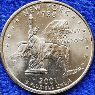 เหรียญ​สหรัฐอเมริกา​ USA, 1 Quarter, New York, ชุด State Quarter,​ #​2717L, ใช้แล้ว