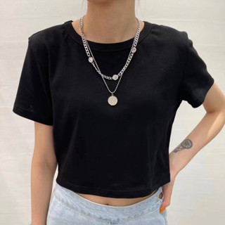 เสื้อยืดครอปผ้าคอตตอน FINE PLAIN COTTON CROPPED TEE