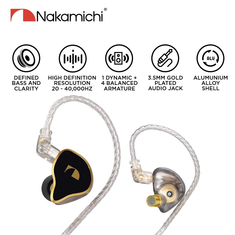 Nakamichi MV 500 HD IEM 1 DD 4 BA Wired Earphone In Ear Monitor Mic
