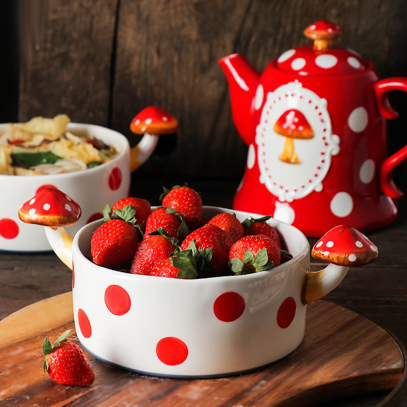 พร้อมส่งจากไทย💖Mushroom Tea Set เซ็ตกาน้ำชา แก้วน้ำ จานชามลายจุด รูปเห็ด เซ็ตชงชา ชงมัทฉะน่ารักๆ เซรามิก thumbnail 6