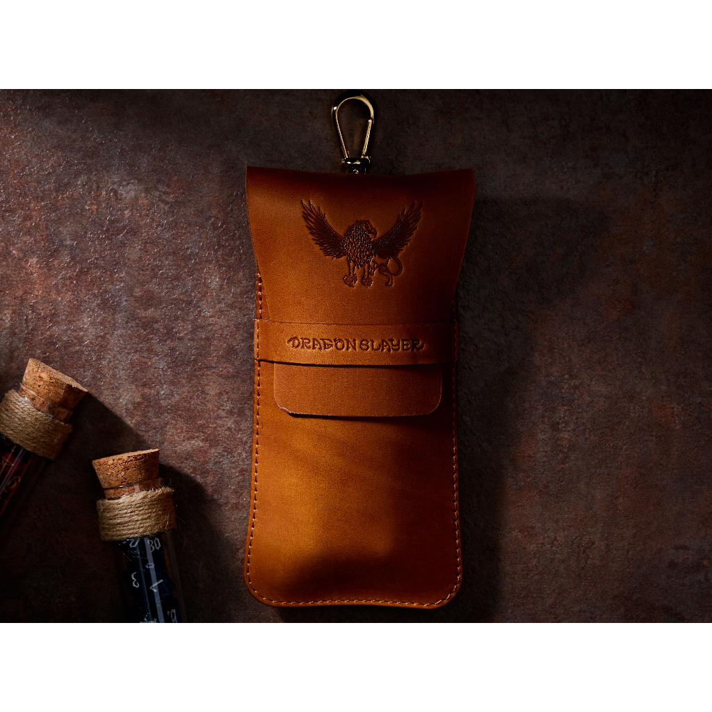 Griffen RPG Double Potion Bag | Large Dice Bag | Tan Leather Bag With Dice Potion Flask Set | Dice |