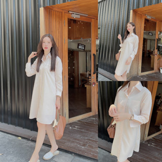 ครีม/ชมพีช 💗 SLYQ MADE PEARL COTTON MIDI SHIRT DRESS ชุดเชิ้ตเดรสตัวยาว ผ่าข้าง งานตัดของที่ร้าน ผ้าคอตตอน