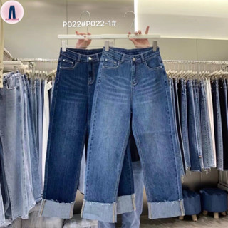 Up premium jeans (S-4XL) กางเกงยีนส์เอวสูงผ้ายืดทรงกระบอกปลายขาพับสไตล์เกาหลี #P022 jeansdede