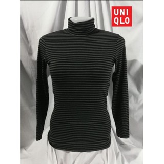 HEATTECH Uniqlo Brand_2nd hand เสื้อคอเต๋าแขนยาวฮีตเทคสีลายขาวดำ/ Size​ M/ Made​ in​ China​🇨🇳​/ แท้มือสองกระสอบนำเข้า​