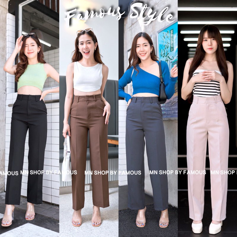 🍒กระบอกขาใหญ่จีบหน้า🍒กางเกงผ้าไมโครขาตรง(มีจีบหน้า)ไซส์S-2Xl📦งานป้ายพร้อมส่ง