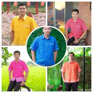 #เสื้อผ้าไทย เชิร์ตผู้ชาย ผ้า cotton พิมพ์ลายตะขอ ใส่ทำงาน