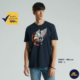 Mc JEANS เสื้อยืดแขนสั้น ผู้ชาย เสื้อยืด แม็ค แท้ คอกลม สีกรมท่า ผ้านุ่ม ระบายอากาศได้ดี MTSZ693