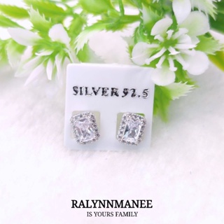 AE004 ต่างหูเพชรสวิส ( Cubic zirconia ) ตัวเรือนเงินแท้ 925 ชุบทองคำขาว