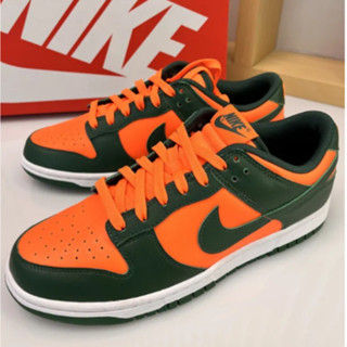 Nike Dunk Low Retro Miami Hurricanes รองเท้าผ้าใบลำลองสไตล์เรโทรอินเทรนด์【ของแท้ 100 %】