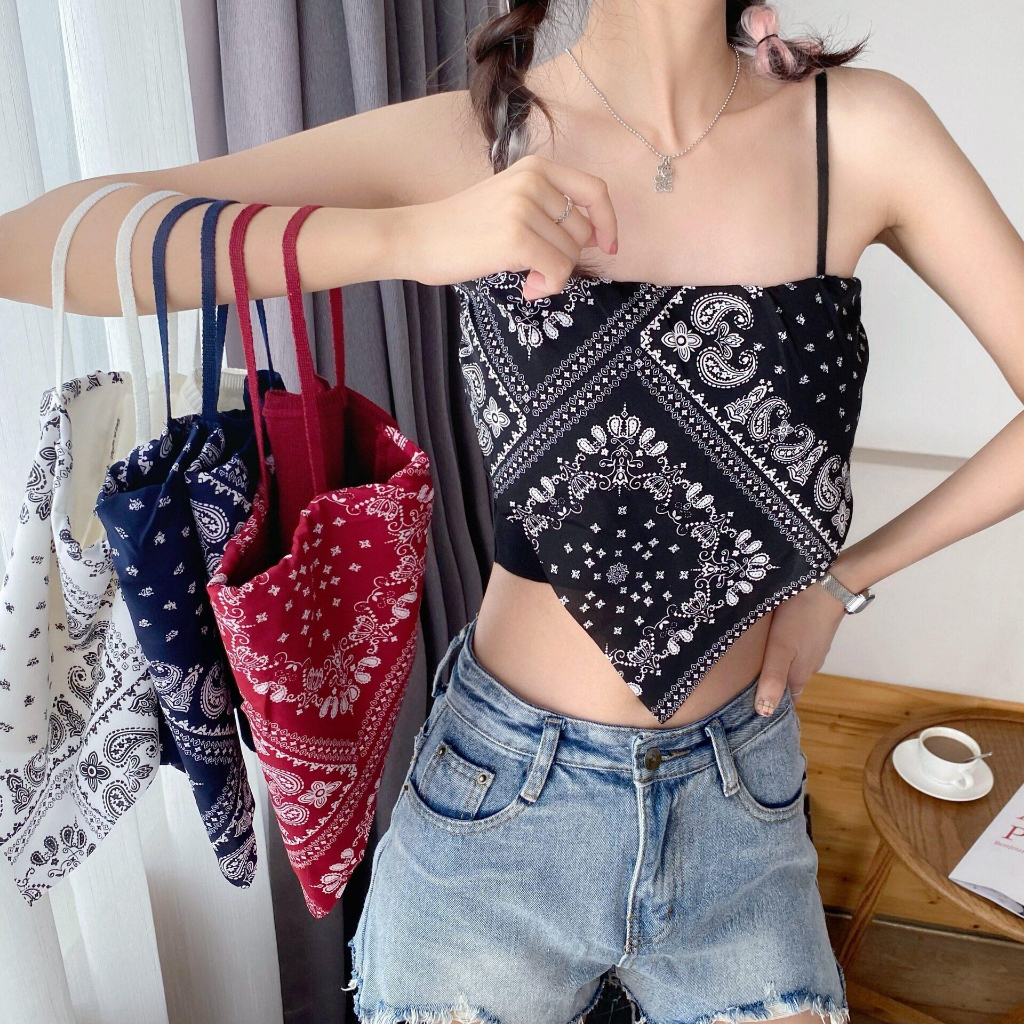 เสอเกาะอกสายเดยว แฟชนวนเทจเกาหล Free Size (อก 31-38) สนารก ม 4 สใหเลอก