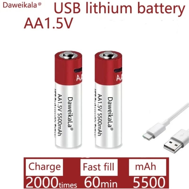 ถ่านชาร์จ AA  Rechargable battery 5500 mAh USB Type C ชาร์จเร็ว