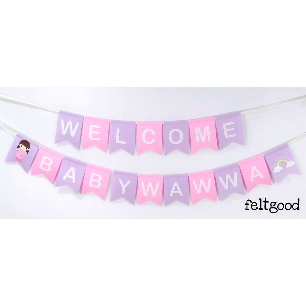 ป้ายธงเวลคัมเบบี้ WELCOME BABY ธงวันเกิด ป้ายชื่อแต่งห้อง พรอพถ่ายรูป ป้ายแต่งร้าน BABY NAME BANNER - รูปที่ 5