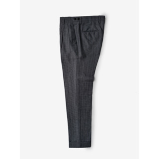 [JBB*] ANTHRACITE HERRINGBONE LINEN PLEATED TROUSERS WITH EXTENDED WAISTBAND เจบีบี กางเกงขายาวสองจีบ ผ้าลินินอิตาลี