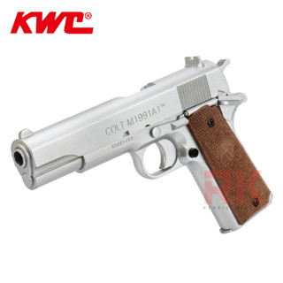 KWC Colt M1991 A1 สีเงิน ระบบอัดลมสปริง Made in Taiwan ลูกบีบี 6 มิลลิเมตร